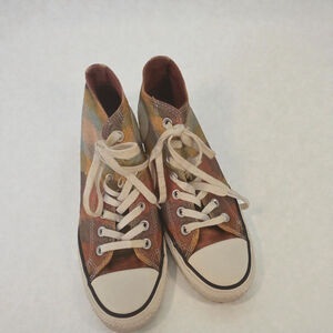 Women's Converse Plaid Wedge Sneakers Brown Orange Size 8
